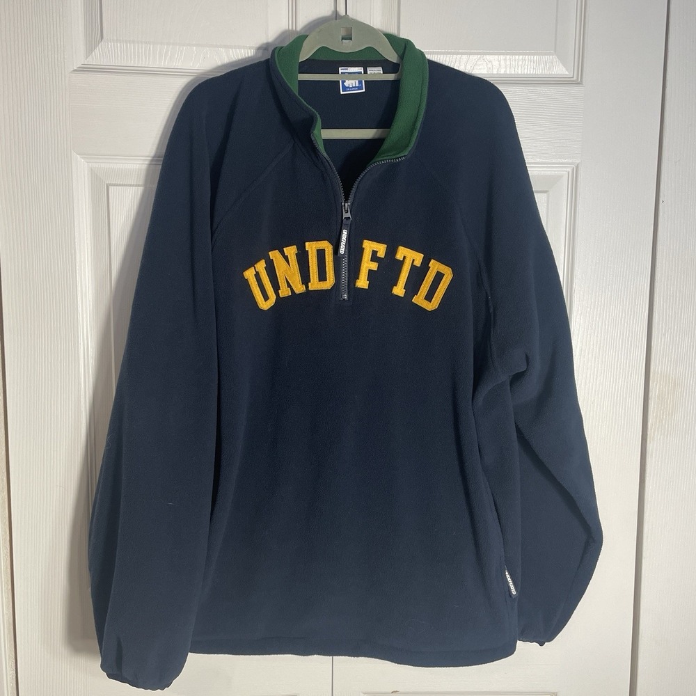Undefeated 1/4 Zip Pullover Shirt Men 2XL Blue UNDFTD Fleece Zip Pockets Cozy